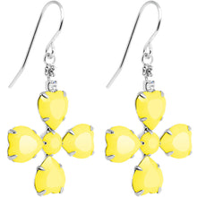 Clear Gem Yellow Neon Four Leaf Flower Dangle Earrings