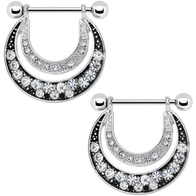 14G 5/8 Clear Gem Radiant Moonlit Night Nipple Shield Set