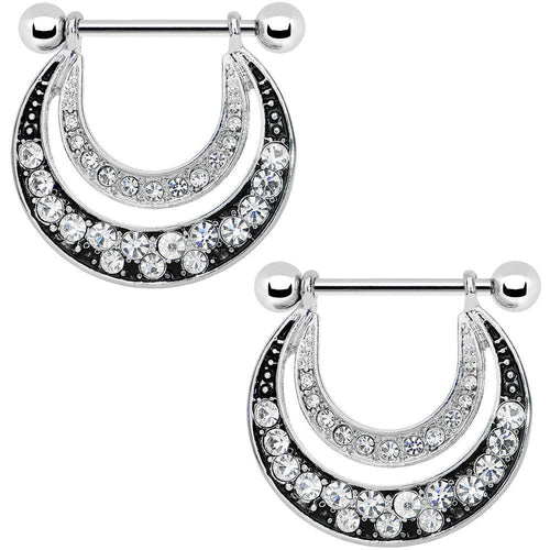 14G 5/8 Clear Gem Radiant Moonlit Night Nipple Shield Set