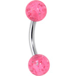 16G 1/4 Steel Acrylic Glitter Pink Curved Barbell