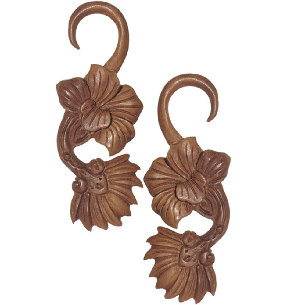 8G Organic Sabo Wood Art Nouveau Flower Hanger Plug Set