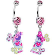 Pink Gem Sugar Skull Best Friends Dangle Belly Ring Set