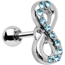 16G 1/4 Aqua Gem Silver Tone Infinity Symbol Tragus Cartilage Earring