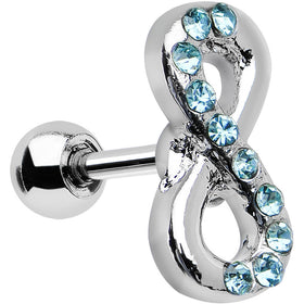 16G 1/4 Aqua Gem Silver Tone Infinity Symbol Tragus Cartilage Earring
