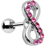 16G 1/4 Pink Gem Silver Tone Infinity Symbol Tragus Cartilage Earring