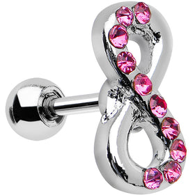 16G 1/4 Pink Gem Silver Tone Infinity Symbol Tragus Cartilage Earring