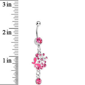 Single Gem Pink Floral Burst Butterfly Dangle Belly Ring