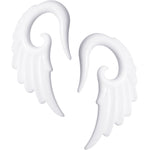 0G White Acrylic Angel Wing Hanger Taper Plug Set