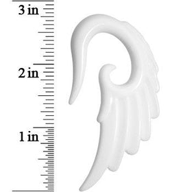 0G White Acrylic Angel Wing Hanger Taper Plug Set