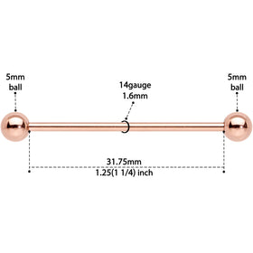 14G 1 1/4 Rose Gold Plated Straight Barbell