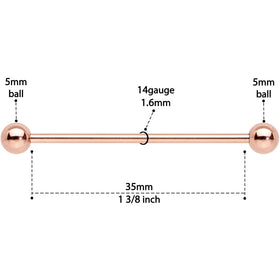 14G 1 3/8 Rose Gold Plated Straight Barbell