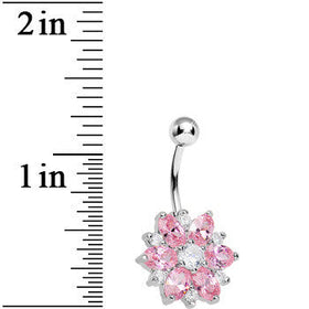 Crystalline Pink Gem Sunburst Flower Belly Ring