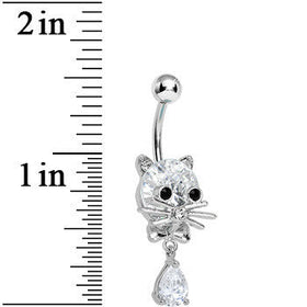 Crystalline Gem Sophisticated Kitty Cat Dangle Belly Ring