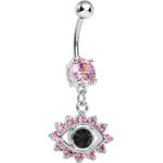 Pink Gem Blinged Out Eye Dangle Belly Ring