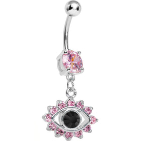 Pink Gem Blinged Out Eye Dangle Belly Ring
