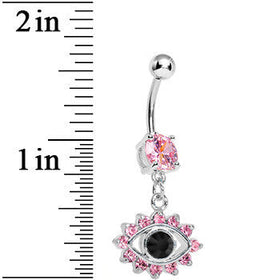 Pink Gem Blinged Out Eye Dangle Belly Ring