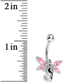 Stainless Steel Pink Gem Winged Angel Belly Ring