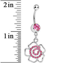 Pink Gem Hollow Spiral Flower Dangle Belly Ring