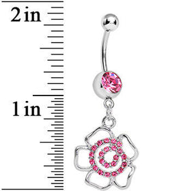 Pink Gem Hollow Spiral Flower Dangle Belly Ring