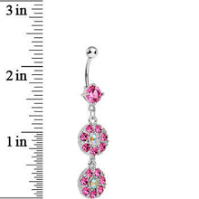 Pink Gem Dazzling Double Drop Dangle Belly Ring