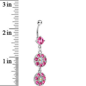 Pink Gem Dazzling Double Drop Dangle Belly Ring