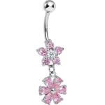 Pink Gem Twice as Nice Flower Dangle Belly Ring