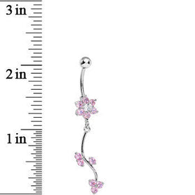 Pink Gem Trailing Vine and Flower Dangle Belly Ring