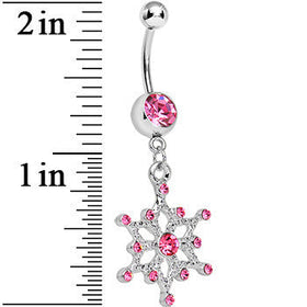 Pink Gem Winter Daydream Snowflake Dangle Belly Ring