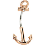 Crystalline Gem Rose Gold Plated Maritime Anchor Belly Ring
