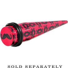 1/2 Black Mustaches Red Acrylic Taper Ear Plug