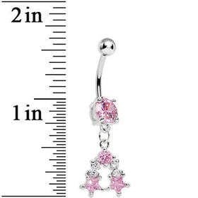 Pink Gem Twin Stars Dangle Belly Ring