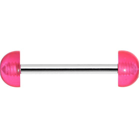Pink Acrylic Half Ball Pixie Dust Barbell Tongue Ring