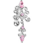 Top Mount Pink Gem Silvery Symmetry Dangle Belly Ring
