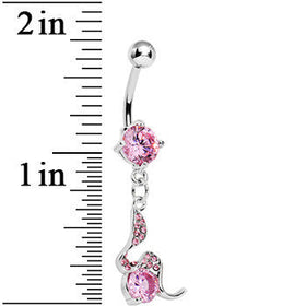 Pink Gem Squiggly Serpent Gem Dangle Belly Ring