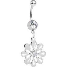 Clear Gem Pretty White Petals Flower Charm Belly Ring