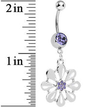 Purple Gem Pretty White Petals Flower Charm Belly Ring