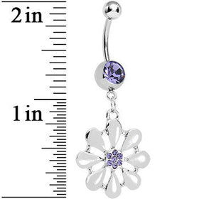 Purple Gem Pretty White Petals Flower Charm Belly Ring