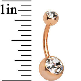 14G 3/8 Double Gem Rose Gold Plated Belly Ring