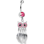 Clear Gem Pink Majestic Owl Leaves Dangle Belly Ring