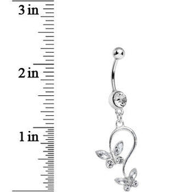Clear Gem Love Butterfly Dangle Belly Ring
