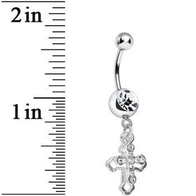 Clear Gem Hollow Cross Charm Double Dangle Belly Ring
