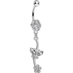 Clear Gem Delicate Delight Butterfly Flower Dangle Belly Ring