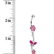 Pink Gem Delicate Delight Butterfly Flower Dangle Belly Ring