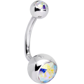 Double Aurora J-Curve Belly Ring Created with Crystals