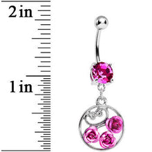 Pink CZ Triple Rose Flower Hoop Charm Dangle Belly Ring