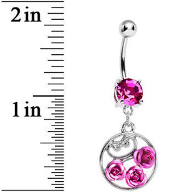 Pink CZ Triple Rose Flower Hoop Charm Dangle Belly Ring