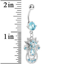 Aqua Gem Leafy Flower Teardrop Dangle Belly Ring