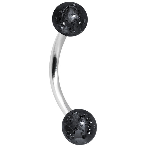 16G 5/16 Black Acrylic Glitter Eyebrow Ring