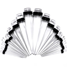 14G to 00G 18 Piece Set Ear Stretching Kit in Clear Acrylic