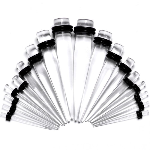 14G to 00G 18 Piece Set Ear Stretching Kit in Clear Acrylic